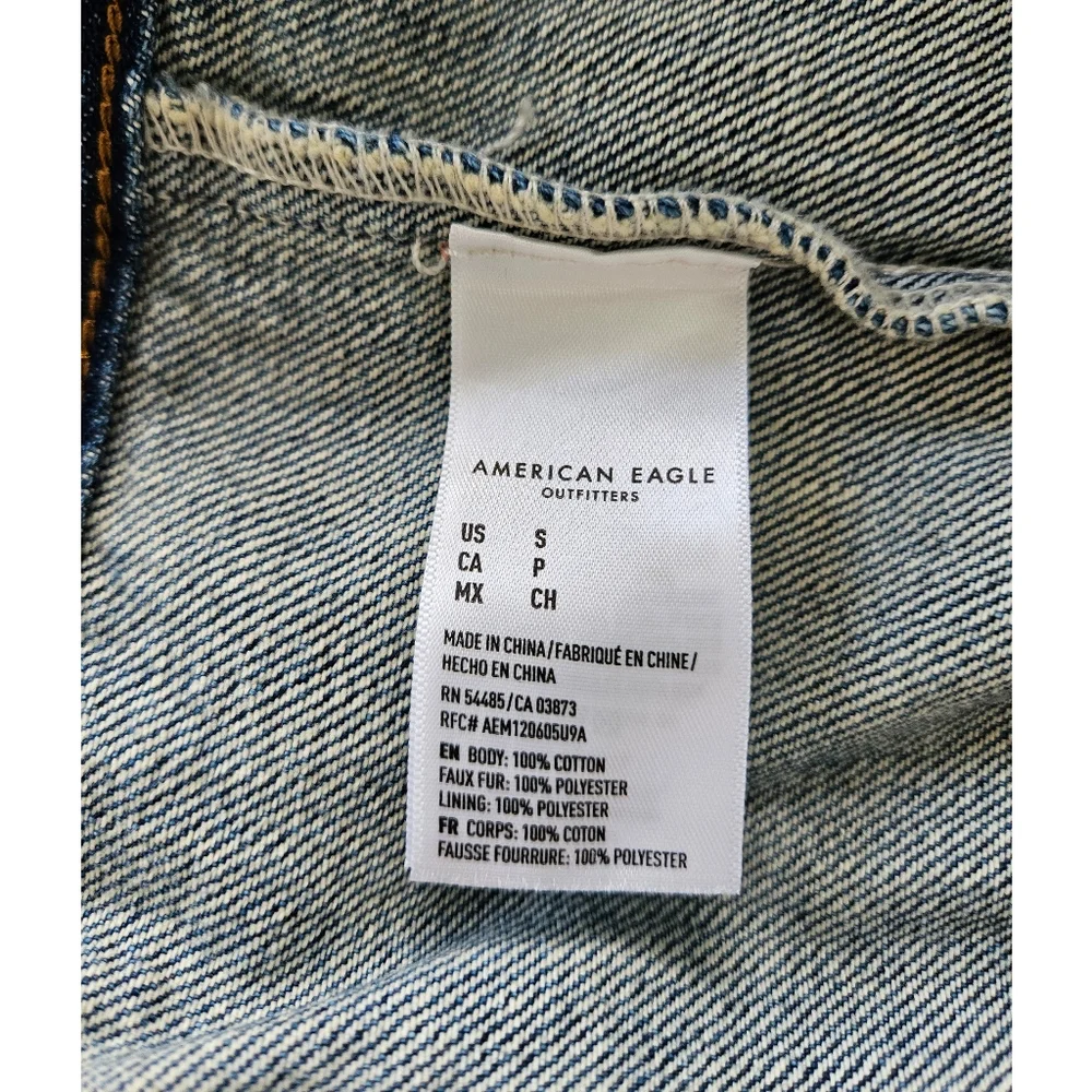 American Eagle S Cream Sherpa Denim Jacket - Picture 7 of 11